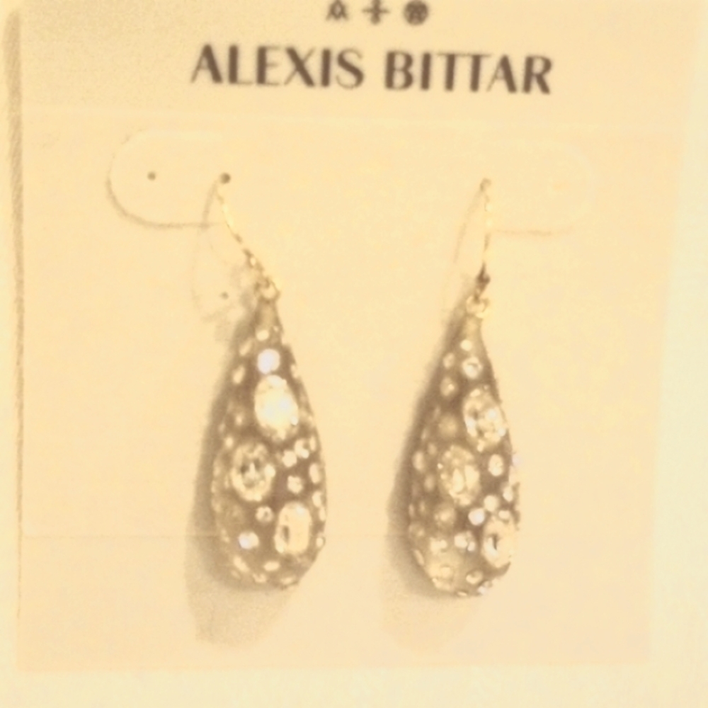 ALEXIS BITTAR  GOLD TEARDROP LUCITE WITH CRYSTALS NWT